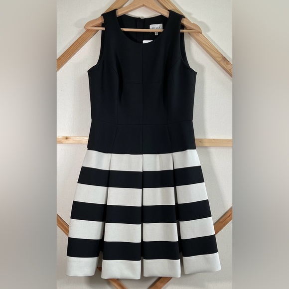 Milly Striped Pleated Sleeveless Black & White Dress Sz 8 - Picture 1 of 13